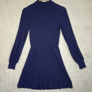 Reformation Long Sleeve Ribbed Rib Mock Neck Minidress size Small Blue Mini